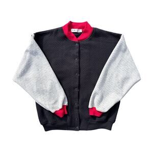 Vtg 80s Pacer Varsity soft Bomber Jacket snap button front waffle print 21x23